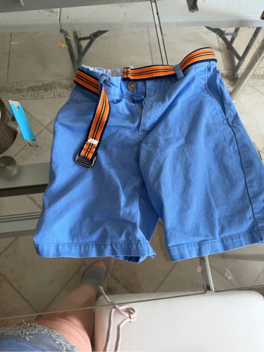 Polo by Ralph Lauren Light Blue Flat Front Chino Shorts with Orange-Striped Belt
